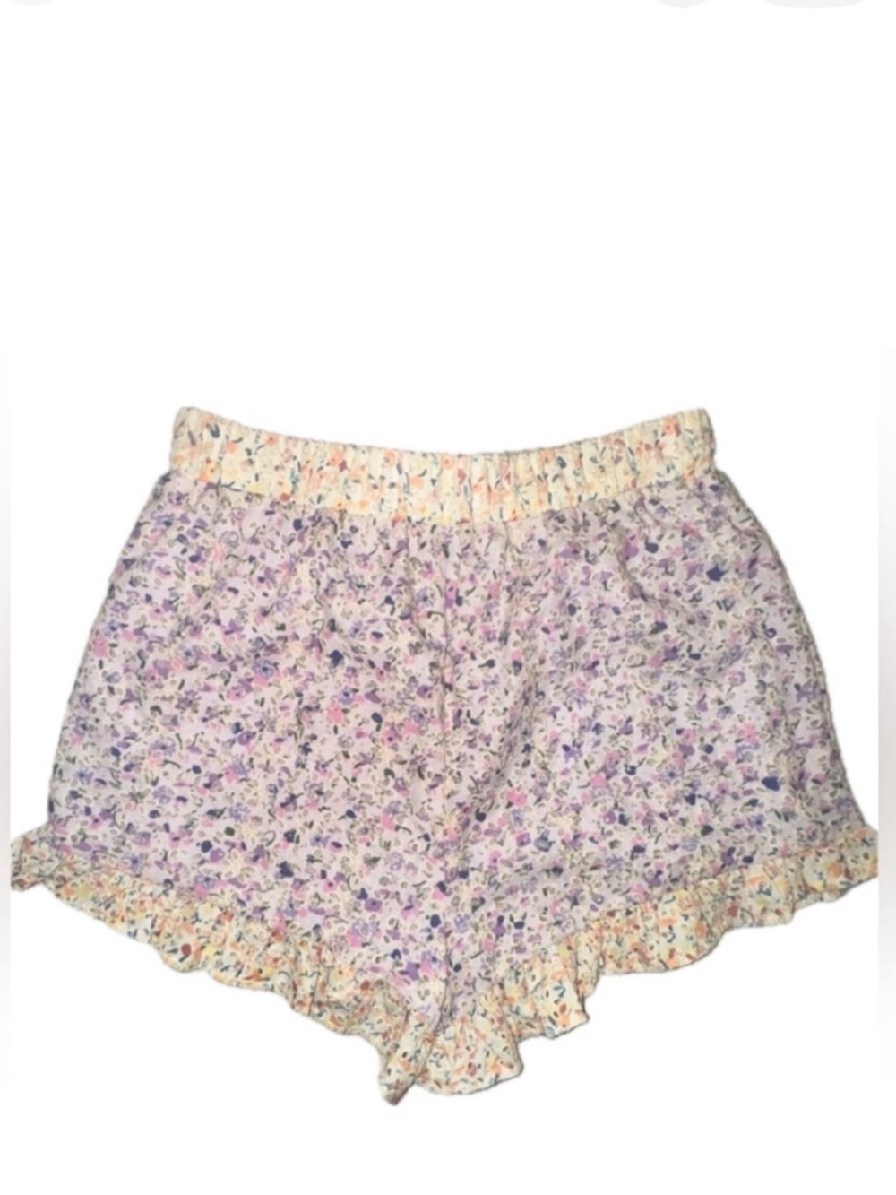Storia Floral Eyelet Lace Ruffle Hem Pull on High Waisted Shorts Size Medium